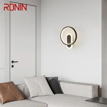 Современный Черный латунный светильник-бра RONIN, 3 цвета светодиодного освещения, Роскошная креативная медная подсветка для декора спальни в проходе