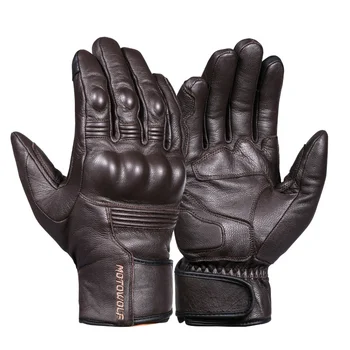 Мотоциклетные зимние кожаные перчатки из плюша, теплые кожаные перчатки для верховой езды, защищающие от падения, водонепроницаемые перчатки Retro Knight