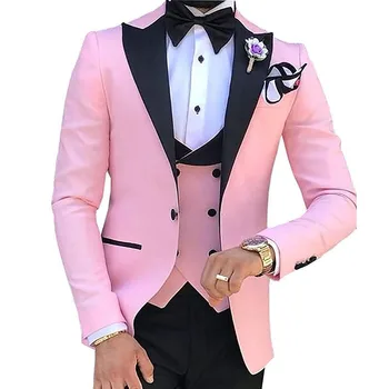 Яркий цвет, розовый, мятный, винно-красный, Шикарные мужские костюмы из 3 предметов для свадьбы, повседневный наряд для возвращения домой