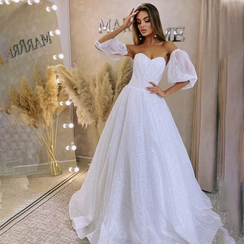 Потрясающее свадебное платье без бретелек с блестками и съемными рукавами, блестящее свадебное платье со стреловидным шлейфом, длинное для женщин