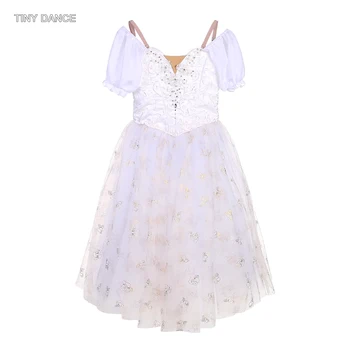 Классический Белый Индивидуальный Профессиональный Балетный Танцевальный костюм для взрослых девочек, платье-пачка романтической длины с короткими рукавами, B23023