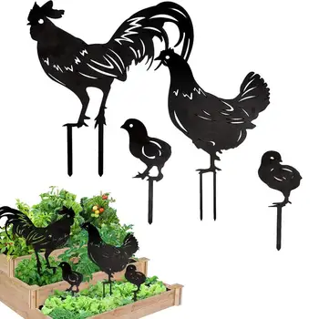 Металлические колья для курицы, набор из 4 металлических петушиных насадок, художественный декор в виде силуэта животного, Садовые колья для двора, парковой дорожки, газона во внутреннем дворике.