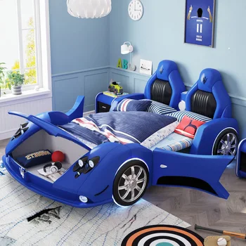Продукт может быть настроен по индивидуальному заказу.Косоглазая детская кровать boy sports car креативная кожаная кровать многофункциональная автомобильная детская кровать