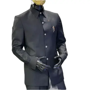 Черный мужской костюм из 2 предметов, однобортные комплекты роскошных блейзеров Slim Fit, свадебные Элегантные платья для выпускного вечера, деловая официальная одежда