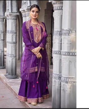 Комплект из 3 предметов в индийском этническом стиле с шелковой вышивкой сбоку, экзотическое женское платье