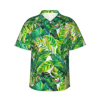 Тропические гавайские пальмовые листья, Мужские повседневные гавайские рубашки, пляжные рубашки на пуговицах с коротким рукавом, рубашки с тропическим цветочным рисунком