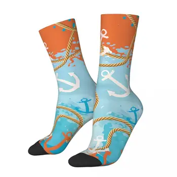 Мужские носки с бесшовным рисунком в морском стиле, Текстурированный орнамент, Винтажное морское искусство, Harajuku, бесшовные носки для экипажа, подарочный рисунок с принтом
