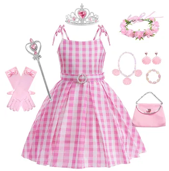 2023 Живые боевики Косплей Костюм Барби Кен для девочек Розовое клетчатое повседневное платье Хэллоуин Карнавал Уличное представление Cloth