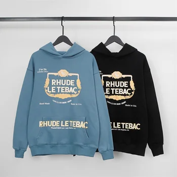 Уличная одежда RHUDE, осень и зима, Новая плюшевая толстовка с буквенным принтом и логотипом, мужская и женская свободная брендовая пара в стиле хип-хоп, пуловер с капюшоном