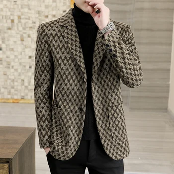 Модный костюм из высококачественного мужского бутика 2023, Молодежная весенне-осенняя повседневная Корейская версия, однотонное пальто Западного тренда, красивое пальто