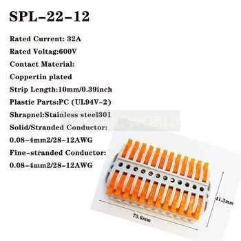 1 шт. SPL-22-12 разъем для подключения мини-проводов с быстрым питанием, клеммная колодка, вставные разъемы для подключения мини-проводов, соединительный кабельный разъем