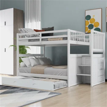 Двухъярусная кровать с выдвижным ящиком двойного размера, белая, прочная, проста в установке, подходит для мебели для спальни.