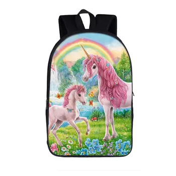 16-дюймовый рюкзак с единорогом и радугой, школьная сумка с фантастическими животными для девочек-подростков, школьная сумка с мультяшным волшебным миром, детская сумка для книг