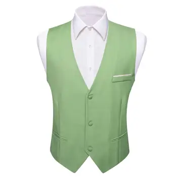 Роскошный мужской жилет Шелковый Зеленый однотонный жилет Куртка без рукавов Мужское пальто Повседневная Официальная деловая вечеринка Barry Wang