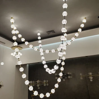 Модный дизайн жемчужного ожерелья 2023 года, светодиодная люстра с регулируемой яркостью, шарики, лестница длиной 6 м, подвесной светильник Lampen для гостиной