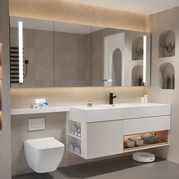 Туалет в кремовом стиле, расширенный набор для ванной комнаты, комбинация шкафов для ванной комнаты, умывальник, туалет, мытье рук и лица