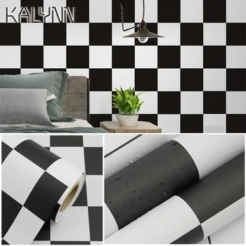 Черно-белые мозаичные самоклеящиеся обои 5 м x 60 см, виниловая контактная бумага для гостиной, детской спальни, кухонных декоративных наклеек