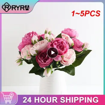 1 ~ 5ШТ Букет искусственных цветов из розового шелкового пиона 30 см, 5 больших головок и 4 бутона, дешевые искусственные цветы для домашнего свадебного украшения
