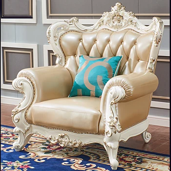 Европейский комбинированный диван для гостиной из натуральной кожи, американская резная высококачественная мебель из массива дерева, Новый стиль