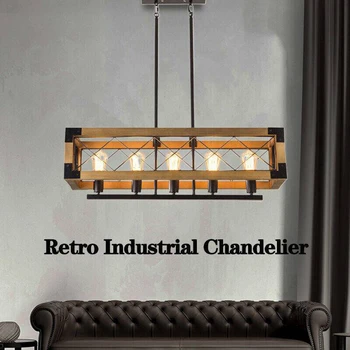 Деревянная промышленная люстра в стиле ретро, Винтажный подвесной светильник для кухни, Столовая, ресторан, подвесное освещение