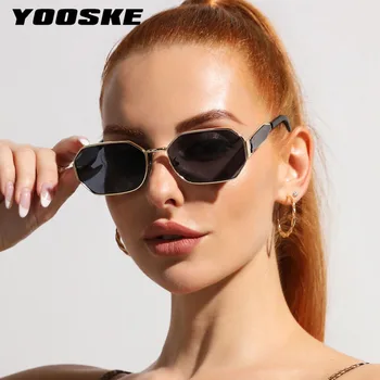 Солнцезащитные очки YOOSKE Small неправильной формы для мужчин, Винтажные металлические Солнцезащитные очки, Роскошный бренд, Дизайнерские очки из черного золота UV400