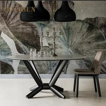 Скандинавский легкий Роскошный Минималистичный импортный каменный стол, Круглый обеденный стол, домашняя мебель для маленькой квартиры, Передвижные Мезоны, кухонная мебель