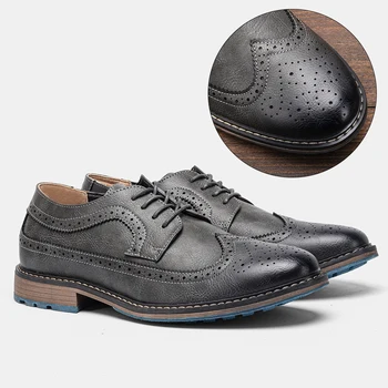 Повседневная обувь, мужская марка, высокое качество, 2023, Броги, удобная модная обувь, мужская кожа #KD1771