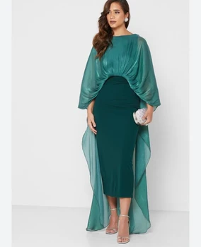 Other Shore Зеленые Блестящие Атласные Вечерние Платья Чайной длины Mermaid Женское Простое Вечернее платье 2023 Саудовская Аравия, Низкая цена
