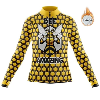 Женщины 2023 Bee Amazing Велоспорт Джерси С Длинным Рукавом Зима Термальный Флис Велосипед MTB Дорожный Велосипед Одежда