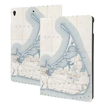 Чехол Island Vintage Map Nantucket для iPad 2022 10,5-10,2 Дюймов с держателем Карандаша, Искусственная кожа, Тонкий, Ударопрочный, Автоматический режим сна/Пробуждения
