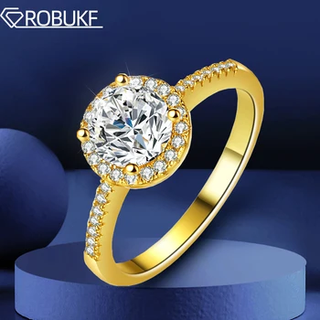 Сертифицированное Обручальное кольцо с муассанитом 1 карат для женщин S925 Стерлинговое Серебро 14K Позолоченное Обручальное кольцо с бриллиантом круглой огранки Ювелирные изделия