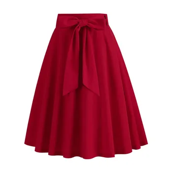 2023 Новые винтажные юбки для женщин, модная летняя юбка миди с высокой талией, однотонная летняя юбка миди на шнуровке, плиссированные юбки трапециевидной формы длиной до колен.