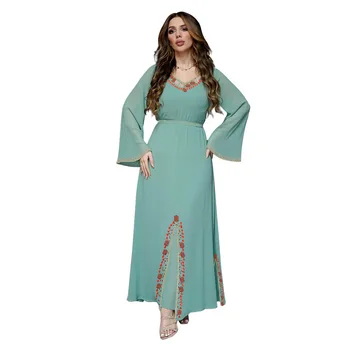 Джалабия, роскошные стразы, мусульманское платье Ближнего Востока с длинными рукавами, модные женские вечерние платья из шифона Абайя, арабские платья