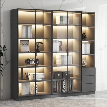 Пыленепроницаемый книжный шкаф со стеклянной дверцей, витрина, Современный свет, Роскошная Встроенная книжная полка для домашней гостиной
