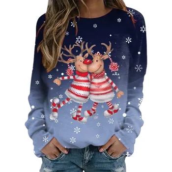 Женская толстовка с длинным рукавом, повседневный пуловер с круглым вырезом, Рождественская толстовка