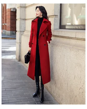 Осенне-зимнее модное новое шерстяное пальто 2023 года, популярное утолщенное шерстяное женское пальто -удлиненное женское пальто
