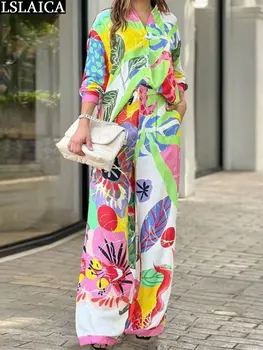 Элегантная женская одежда, рубашка с длинным рукавом, женский костюм, брюки, комплект из двух предметов, весенне-летние комплекты одежды, Роскошная мода 2023 года
