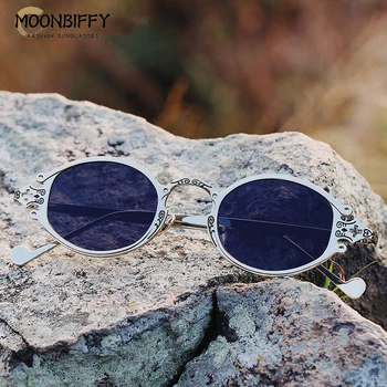 Овальные солнцезащитные очки в стиле стимпанк в роскошной готической металлической оправе с гравировкой Очки для уличной съемки Солнцезащитные очки UV400