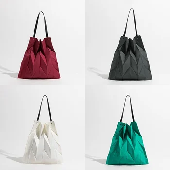 Модные женские геометрические плиссированные сумки, холщовая сумка большой емкости в корейском стиле, женская сумка для покупок, женская сумка-тоут