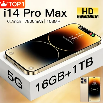 Глобальная версия HD 6,7-дюймовый смартфон I14 Pro Max Новый оригинальный Полноэкранный 16 ГБ + 1 ТБ 7800 мАч Мобильные телефоны 4G 5G Сотовый телефон