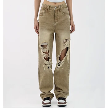 2023 Готические модные Мешковатые джинсы с широкими штанинами, женские свободные повседневные джинсовые брюки в стиле хип-хоп, длинные брюки для женщин с высокой улицы