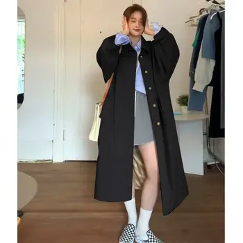 Ветровка женское пальто средней длины 2023, новый корейский халат свободного кроя, Японский однотонный халат, весна-осень, популярный тренчкот
