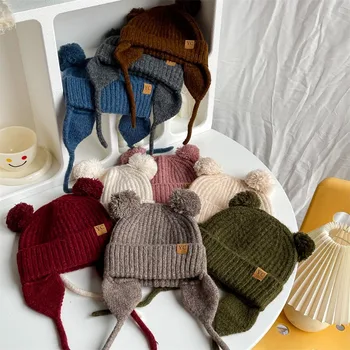 теплая детская шапочка simplicity fashion, вязаная крючком шапочка с мультяшным медведем для маленьких мальчиков и девочек, уличная осенне-зимняя вязаная шапка для 1-5 лет