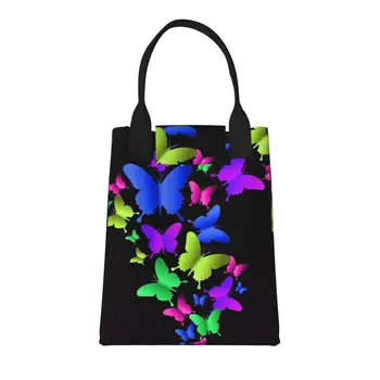 Разноцветные бабочки, большая модная сумка для покупок с ручками, многоразовая хозяйственная сумка из прочной винтажной хлопчатобумажной ткани