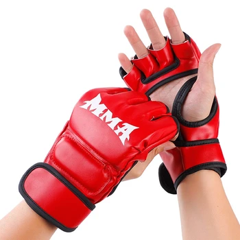 Боевые перчатки Муай Тай 1 Пара Профессиональных боксерских перчаток Рукавицы на полупальцах из искусственной кожи Тренировочная перчатка для борьбы Мешок с песком