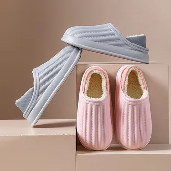 Водонепроницаемые хлопчатобумажные тапочки на каблуке ARIS ALLEN, женские зимние плюшевые теплые тапочки для пары, домашняя обувь для дома и улицы из EVA