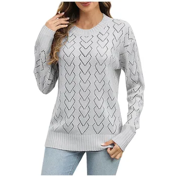 Женский модный повседневный однотонный свитер-скелет с длинным рукавом и круглым вырезом, базовые свитера оверсайз, вязаный пуловер, топ