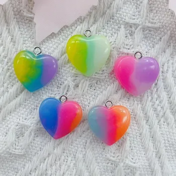 10шт 5-цветных градиентных сережек из смолы в форме сердца, подвески, поделки, 3D брелок для телефона, браслет, ювелирная подвеска