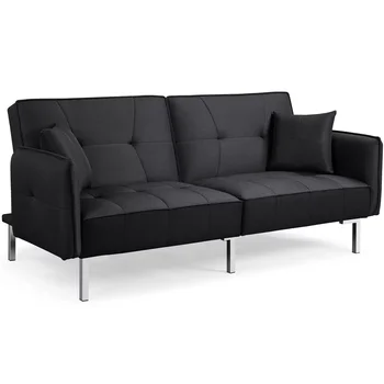 Обитый тканью диван-футон с регулируемой спинкой, прочный и долговечный, черный, 78,30 X 36,60 X 33,30 дюйма