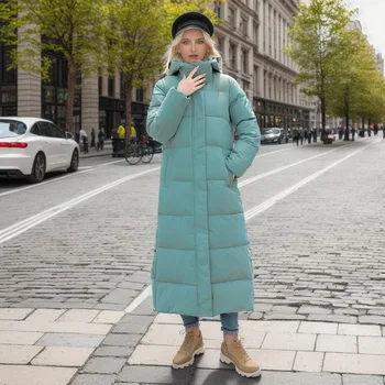 Новинка зимы 2023, длинное стеганое пальто, модное пальто с хлопковой подкладкой с капюшоном